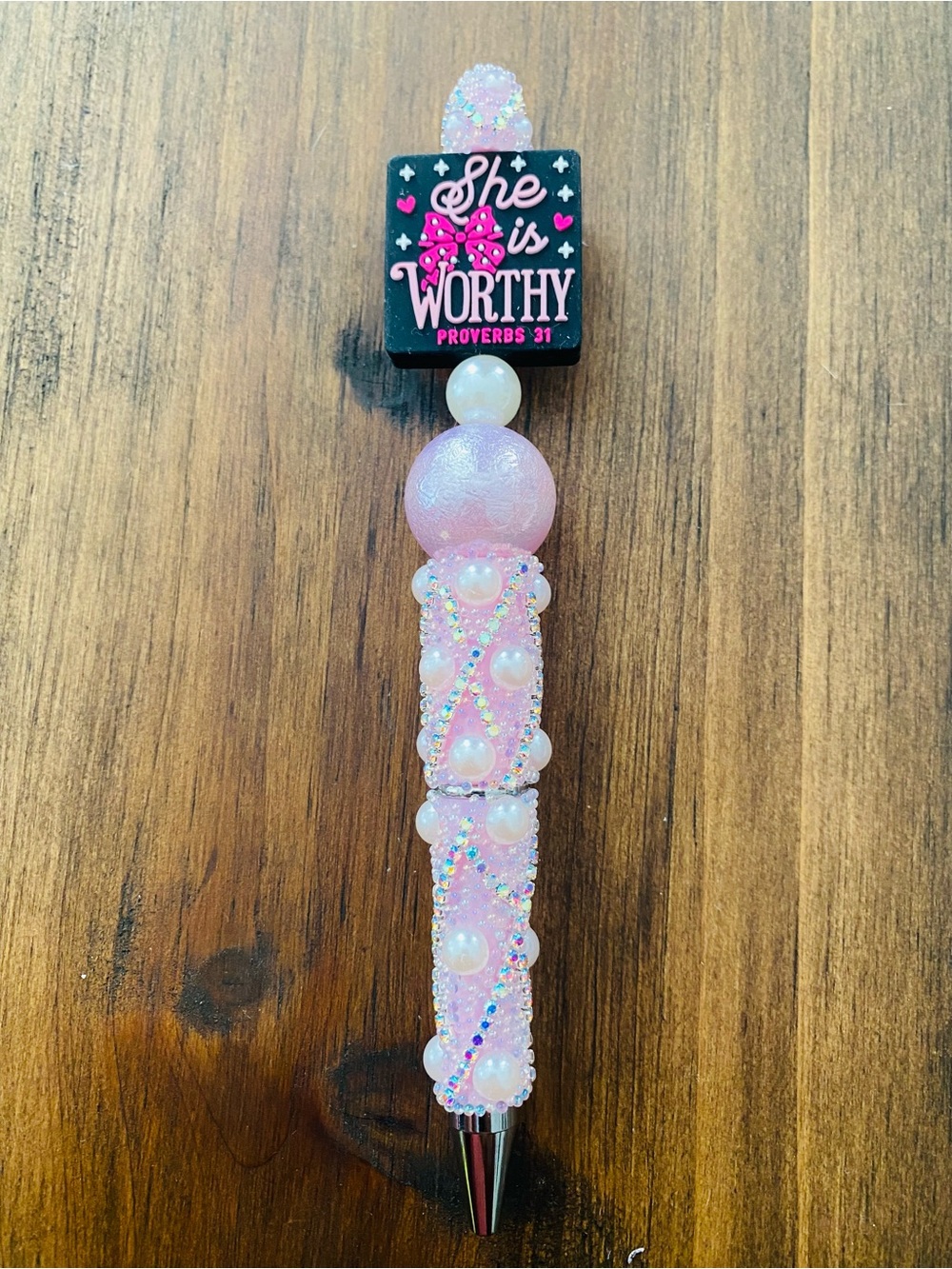 She Is Worthy Pink Pearl Decorative Pen